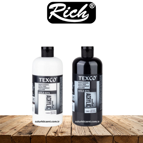 Rich Texco 400ml Akrilik Boya Set / Beyaz + Siyah | Profesyonel Akrilik Boya