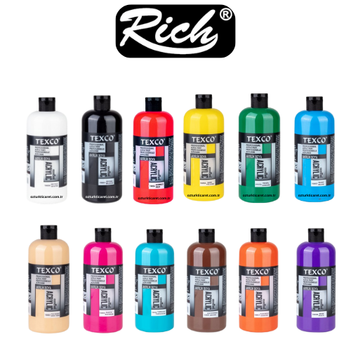 Rich Texco 400ml Akrilik Boya Set - 12 Karışık Renk | Profesyonel Akrilik Boya