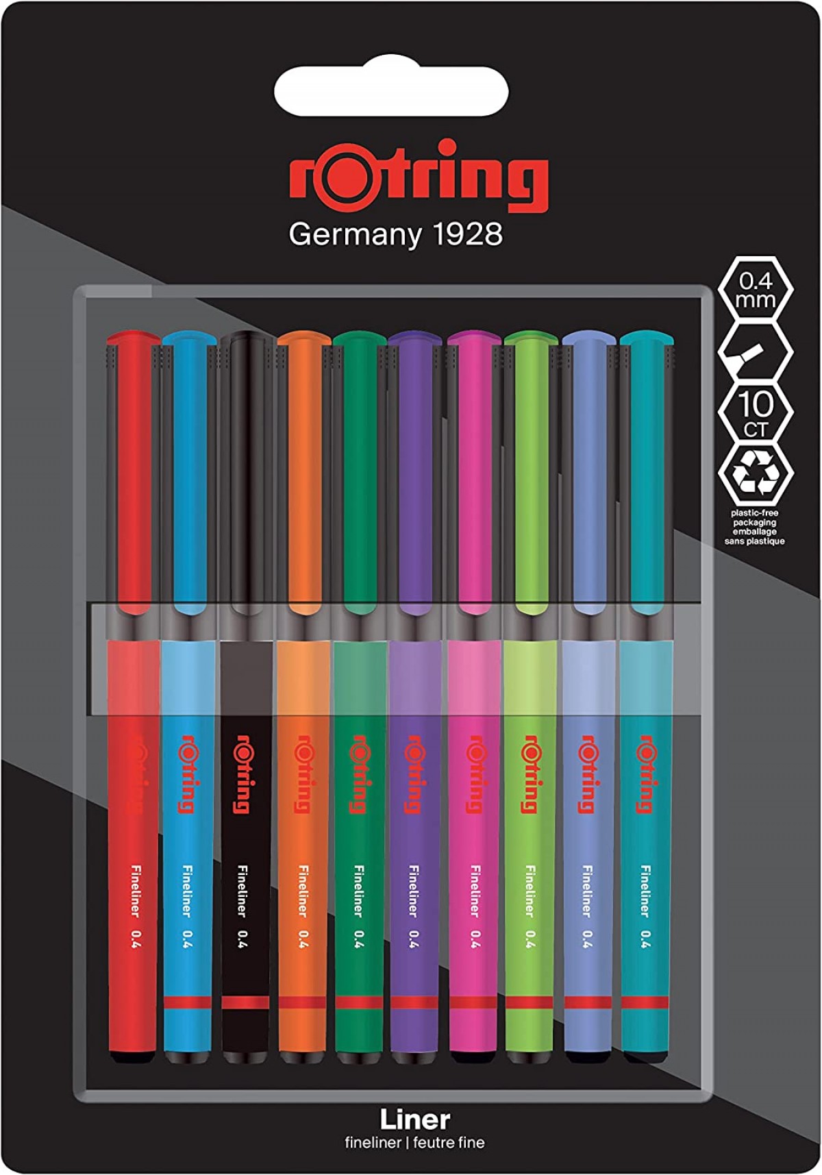Rotring Fineliner 0.4mm 10'lu Keçe Uçlu Kalem Canlı Renkler Set