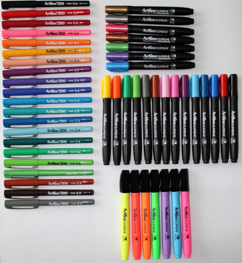 Artline Supreme 21 Renk Markör + 7 Renk Kalem Tipi Fosforlu + Artline 200 21 Renk Fineliner Kalem Seti (49 Adet Kalem)