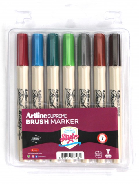 Artline Supreme 7'li Brush Marker Set (Koyu Kırmızı-Gökyüzü Mavi-K.Yeşil-S.Yeşil-Gri-Kahverengi-Koyu Kahverengi)