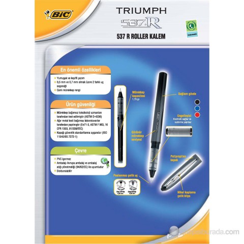 Bic Triumph 537R Roller Kalem 0.7mm 12'li Kutu - Mavi