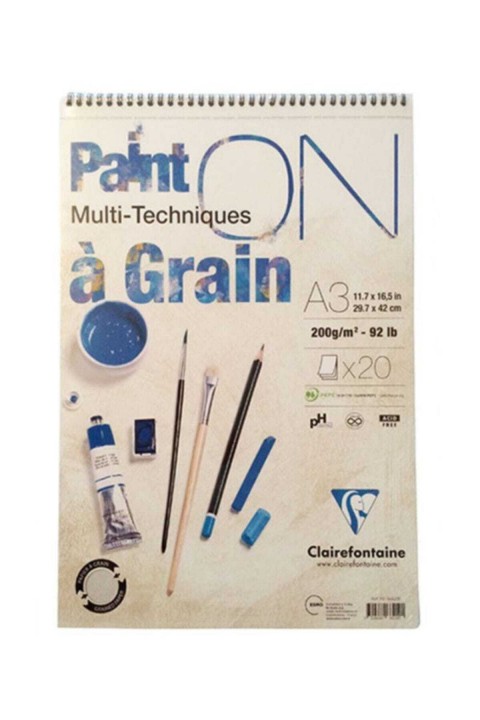Clairefontaine Paint On Üstten Spiralli 200 Gr 20 Yp A3 Çok Amaçlı Çizim Blok