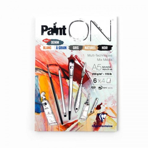 Clairefontaine Paint On Mix Media Dikişli 250gr 24yp A5 Karışık Teknik Çizim Blok - 5 Renk Kağıt