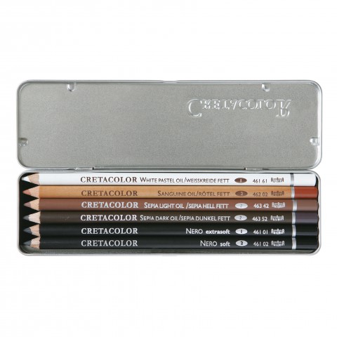 Cretacolor Oil Pencils Drawing Set Yağlı Çizim Kalemleri Eskiz Seti 6'lı Metal Kutu / 400 07