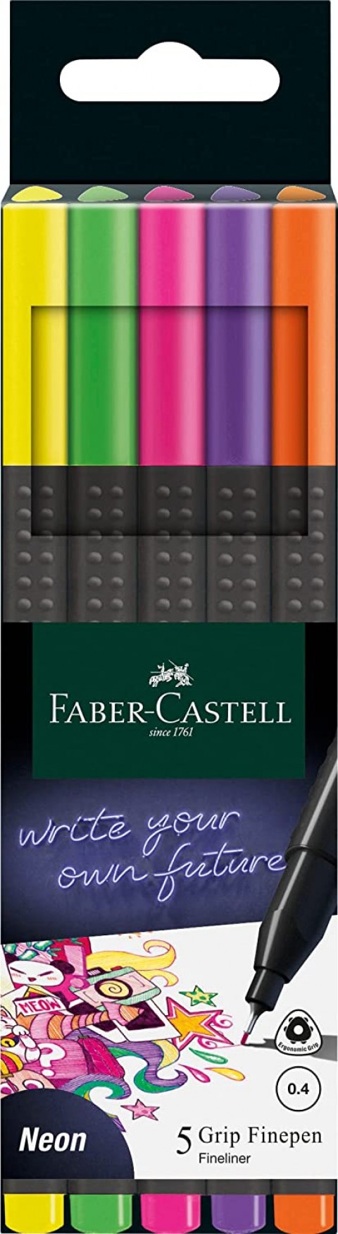 Faber Castell Grip Finepen 0.4mm 5 Neon Renk Set / 151603