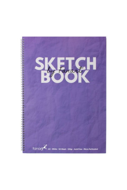 Fanart Sketch Book (eskiz Defteri) A3 Spiralli 120 Gr Beyaz Kağıt- Mor