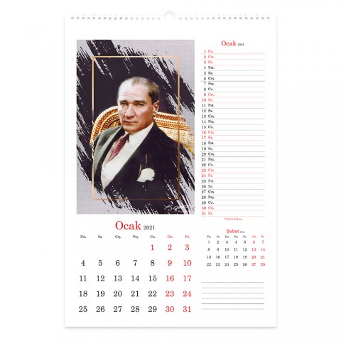 Keskin Color 2021 Yılı Spiralli 12 Aylık Duvar Takvimi - Atatürk