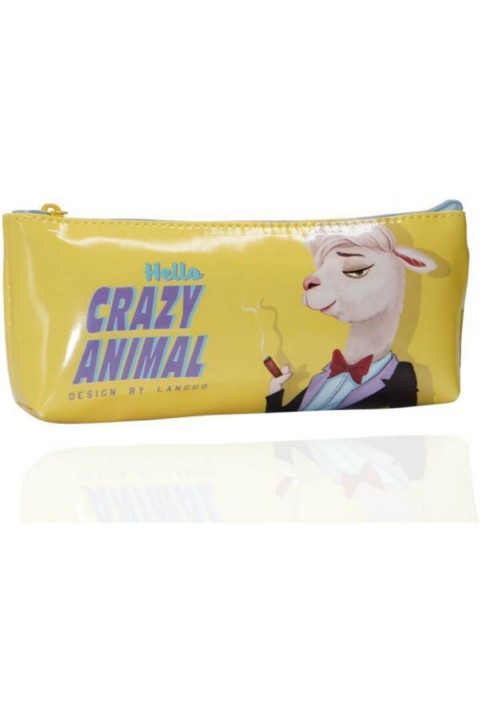 Languo Suni Deri "Crazy Animals" Desenli Kalem Kutu - Sarı