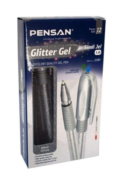 Pensan Glitter Gel Simli Metalik Jel Kalem 12'li Kutu - Gümüş