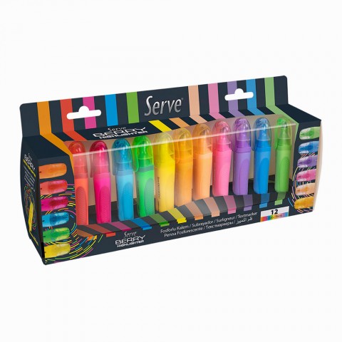 Serve Berry 12'li Fosforlu Kalem Seti ( Masa Üstü Standlı Set)