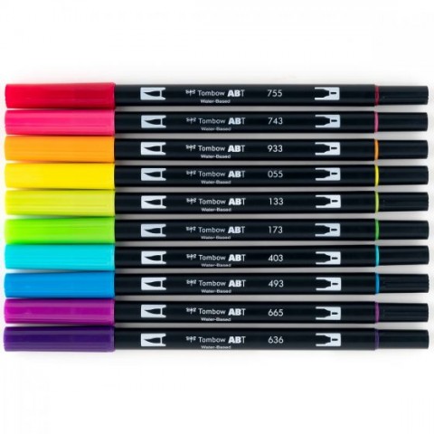 Tombow ABT Dual Brush Pen Grafik Kalemi 10'lu Set - Bright (Parlak Renkler)