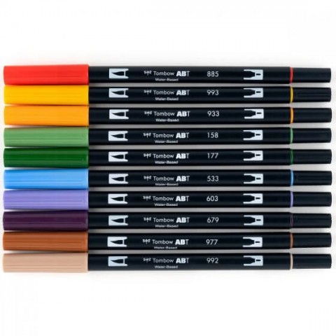 Tombow ABT Dual Brush Pen Grafik Kalemi 10'lu Set - Secondary (Ara Renkler)