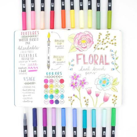 Tombow ABT Dual Brush Pen Grafik Kalemi 20'li Set - Floral