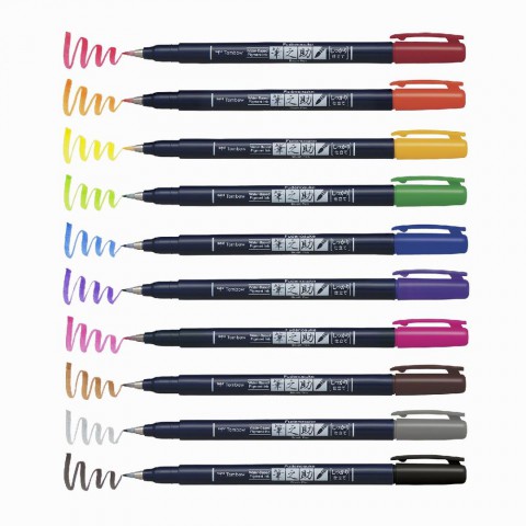 Tombow Fudenosuke Brush Pen 10'lu Fırça Uçlu Kalem Set - Sert Uç