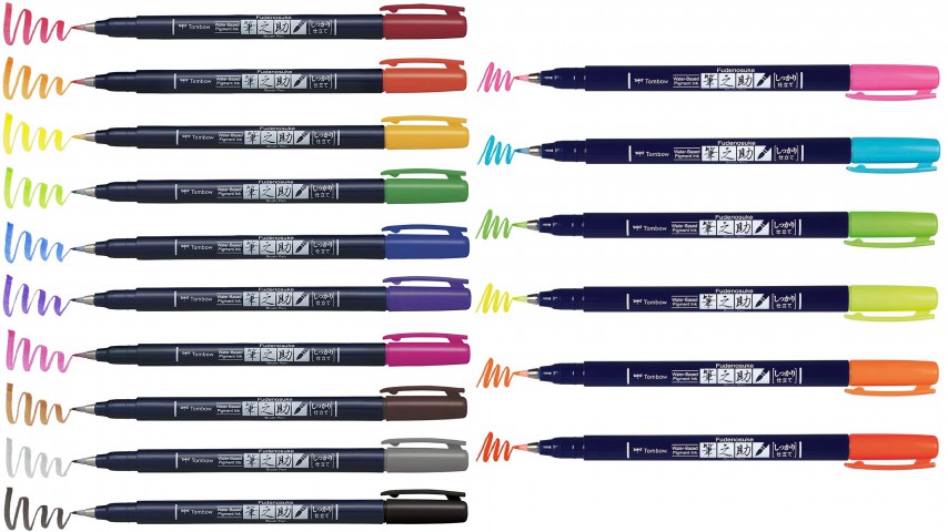 Tombow Fudenosuke Sert Uç Brush Pen 16'lı Tam Renk Kalem Seti