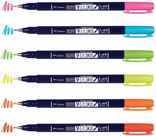 Tombow Fudenosuke Yeni Brush Pen 6'lı Fırça Uçlu Neon Kalem Set - Sert Uç
