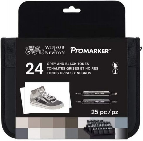 Winsor Newton Promarker 40 Parça A5 - Soluk Renkler Seti  (Grey Tones+ Drawing 11'li + 4'lü Mono Rs + A5 Marker Pad)
