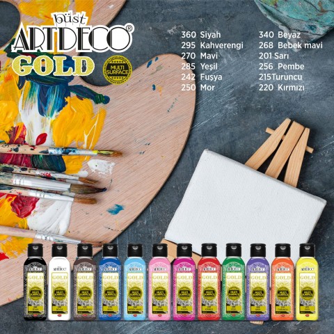 Artdeco Gold 140ml MULTİ SURFACE 12'li Tüm Yüzeylere Uygun Akrilik Boya Seti