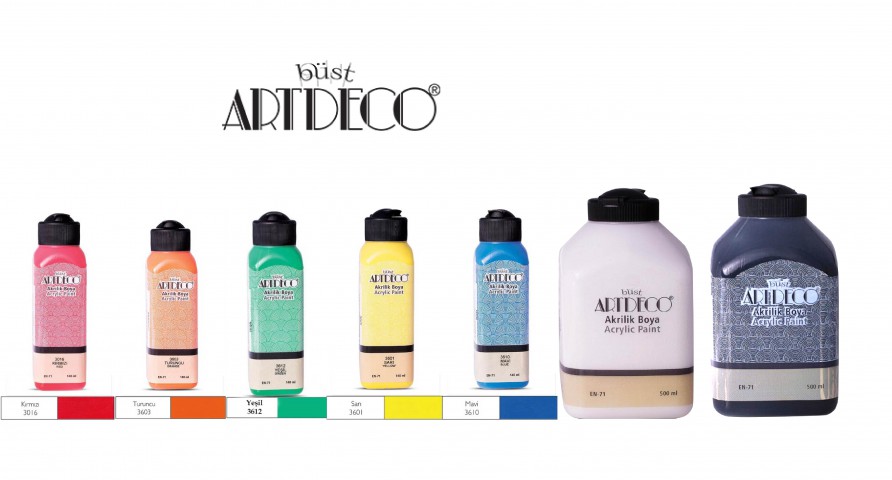 Artdeco Akrilik Boya 5 Canlı Renk 140ml + Beyaz 500 ml + Siyah 500ml (Kırmızı+Turuncu+Sarı+Yeşil+Mavi+500 Beyaz+Siyah)