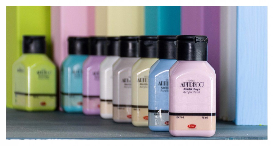Artdeco Akrilik Boya 8x75ml Pastel Smoky + SİYAH 500ml + BEYAZ 500ml(2 Adet) - Set-