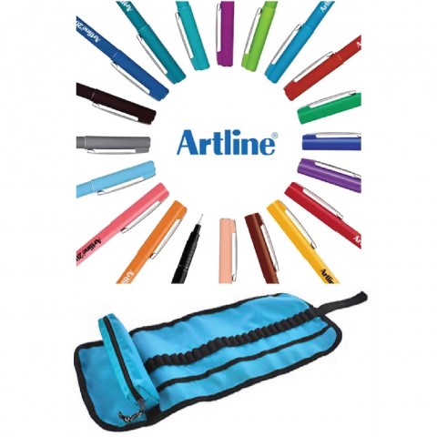 Artline 200 Fineliner 0.4 mm 20'li Teknik Çizim Kalem Seti + Kumaş Rulo Kalemlik