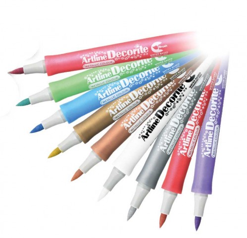 Artline Decorite Brush Marker Su Bazlı Kalem 9'lu Set - Metalik Renkler