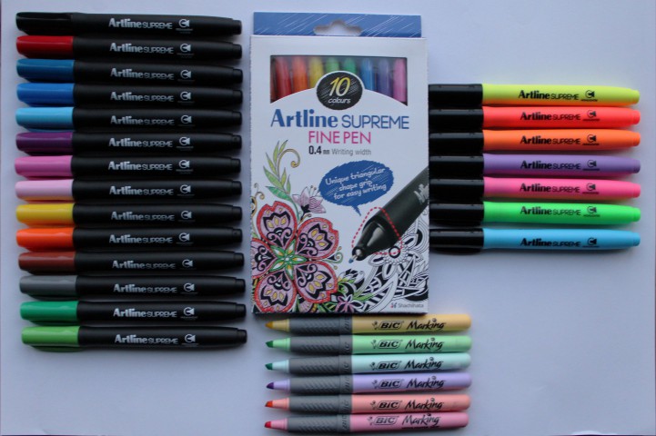 Artline Supreme + Bic Pastel Fosforlu Kalem Seti (14 Renk Markör + 7 Renk Fosforlu Kalem + 10 Renk 0.4mm Kalem)