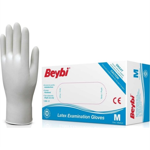 Beybi Lateks Pudralı (M) Medium Beden Muayene Eldiven 100lü Paket