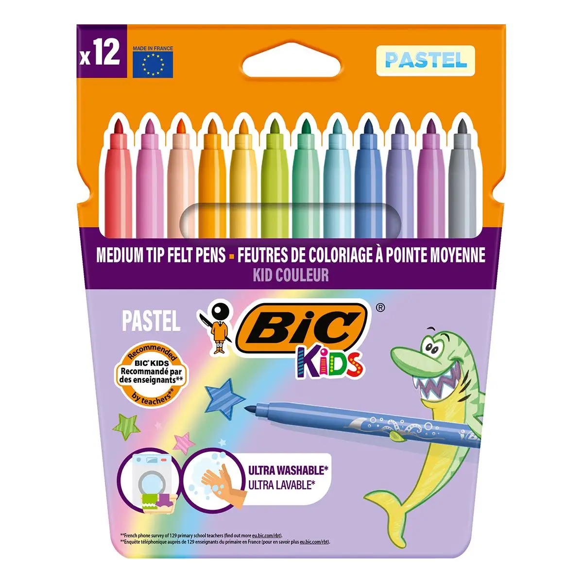 Bic Kids Kid Couleur Ultra Yıkanabilir 12'li Keçeli Boya Kalemi Pastel Renkler / ‎520084