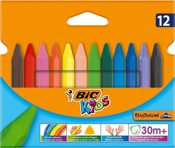 Bic Kids Plastidecor 12'li JUMBO Üçgen Mum Pastel Boya /