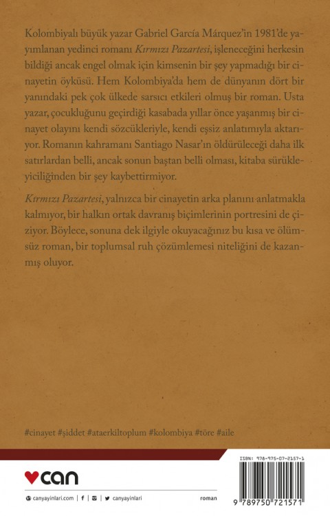 Can Yayınları Kırmızı Pazartesi - Gabriel García Márquez