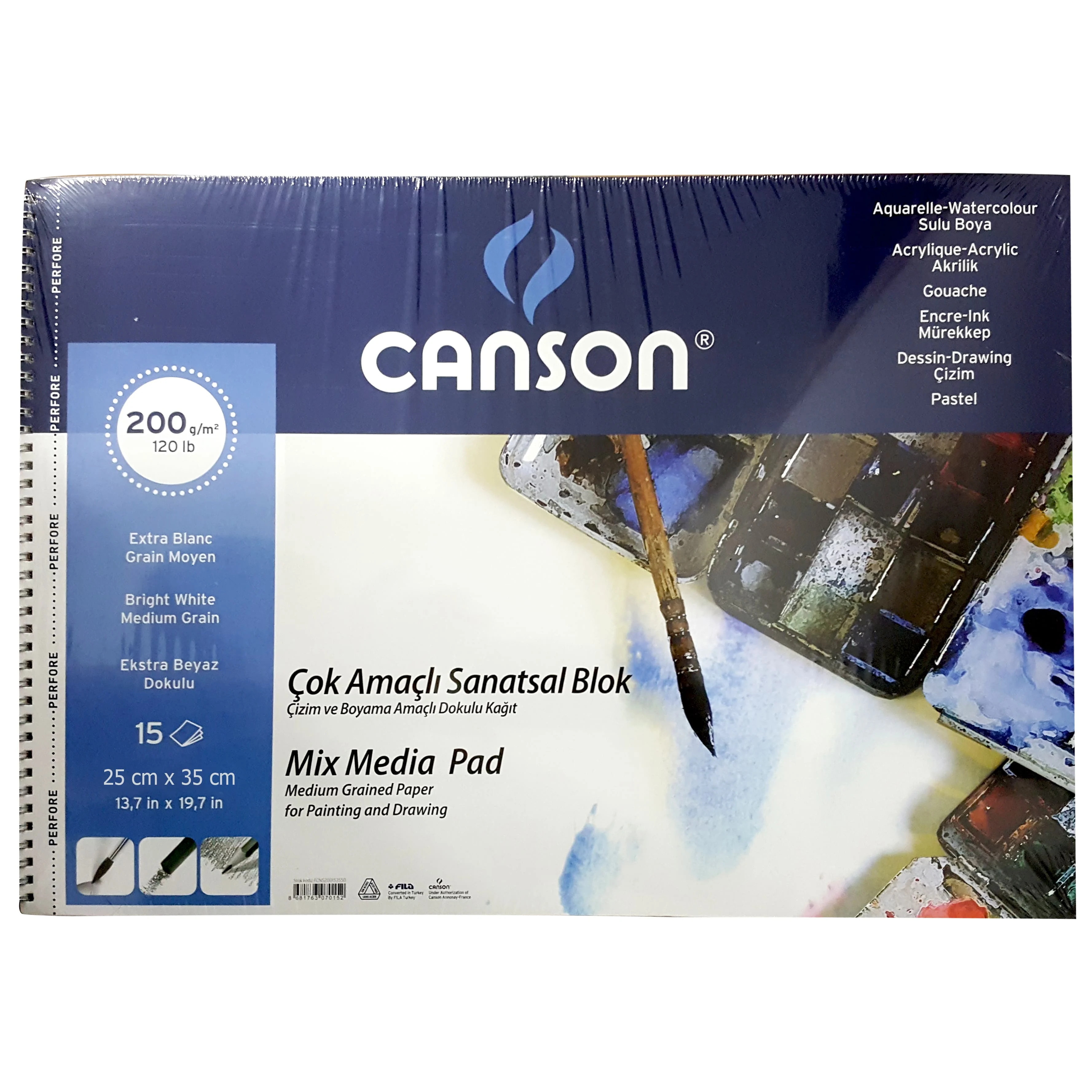 Canson 1557 Mix Media 25x35cm 15yp 200gr Spiralli Çok Amaçlı Çizim Resim Defteri / FCNS200152535