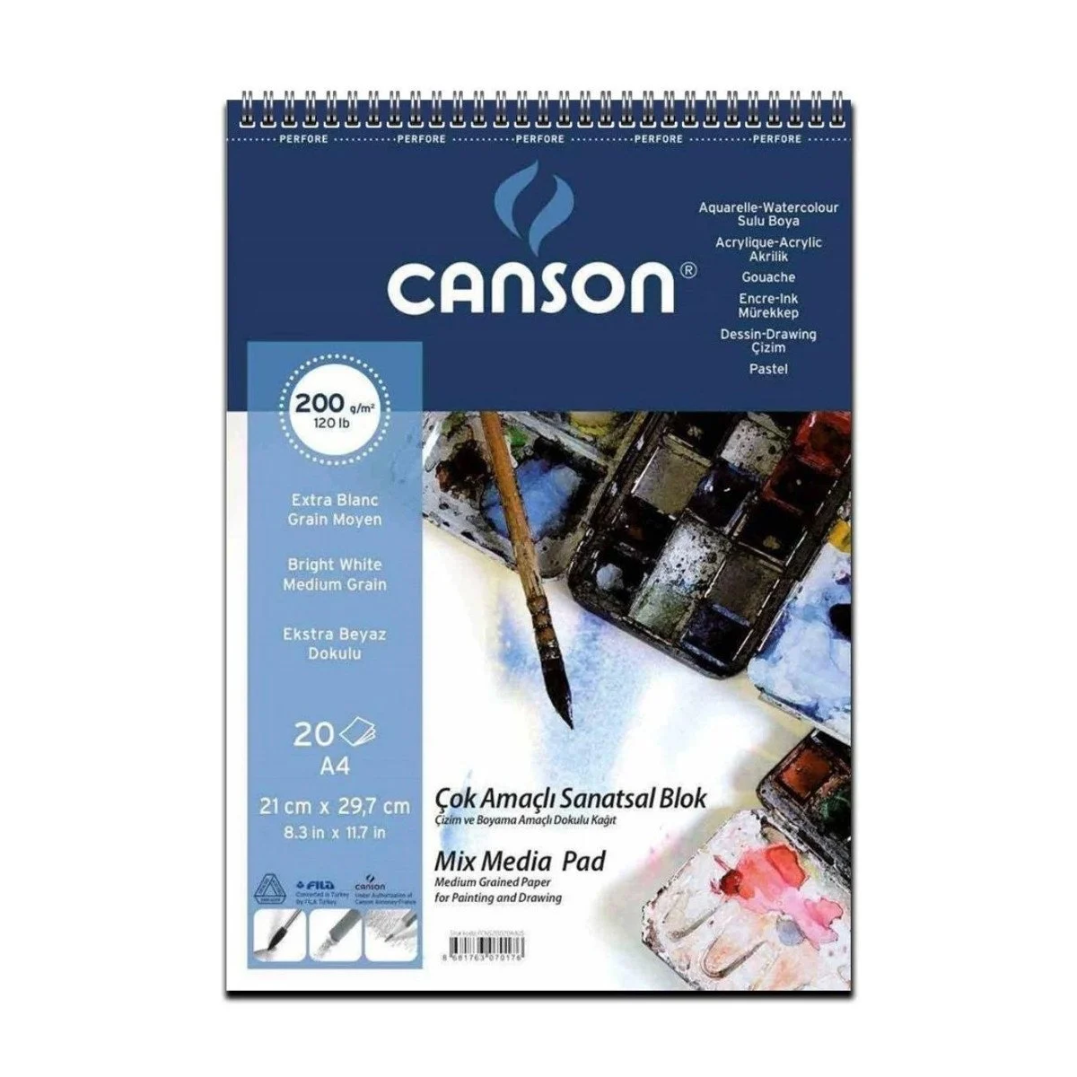 Canson 1557 Mix Media A4 20yp 200gr Spiralli Çok Amaçlı Çizim Resim Defteri / FCNS20020A4US