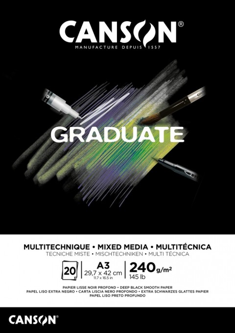 Canson Graduate Black Mix Media A3 240gr 20yp Çok Amaçlı Blok / 400131095