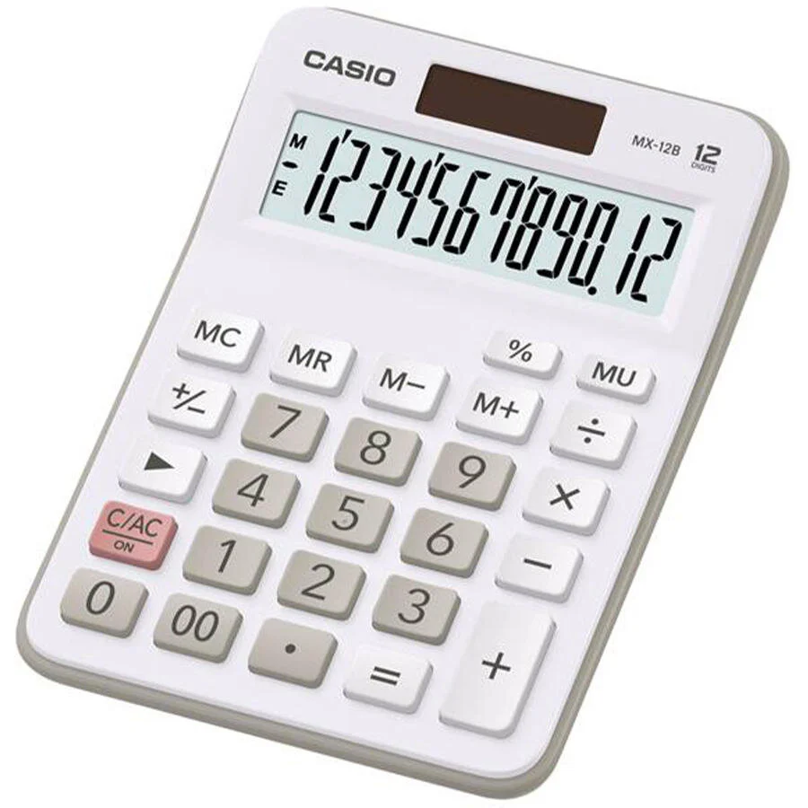 Casio 12 Haneli Mini Masaüstü Hesap Makinesi Beyaz / MX‑12B‑WE