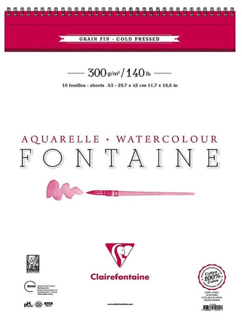 Clairefonraine Fontaine A3 300gr 10yp Üstten Spiralli %100 Pamuk Sulu Boya Defteri / 32415