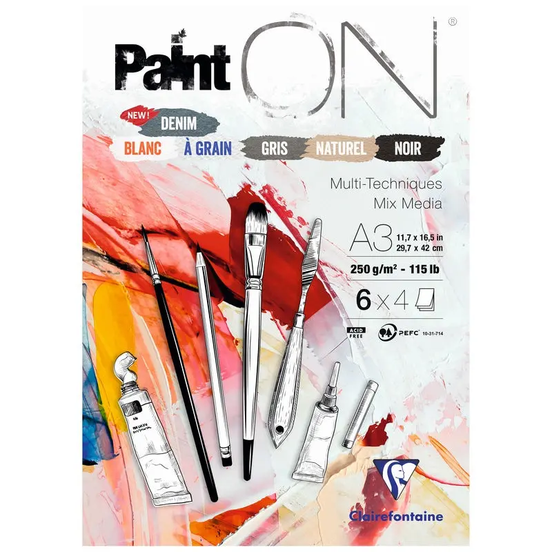 Clairefontaine Paint On Mix Media Dikişli 250gr 24yp A3 Karışık Teknik Çizim Blok - 5 Renk Kağıt
