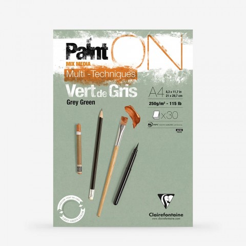 Clairefontaine Paint On Mix Media Dikişli A4 250gr 30yp Karışık Teknik Çizim Blok - Grey Green