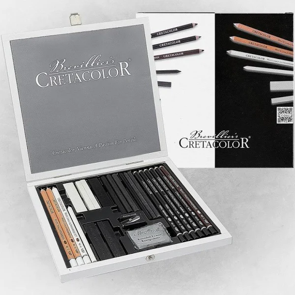 Cretacolor Black & White Box Drawing Set Premium Eskiz Çizim Seti 25'li Ahşap Kutu / 40025