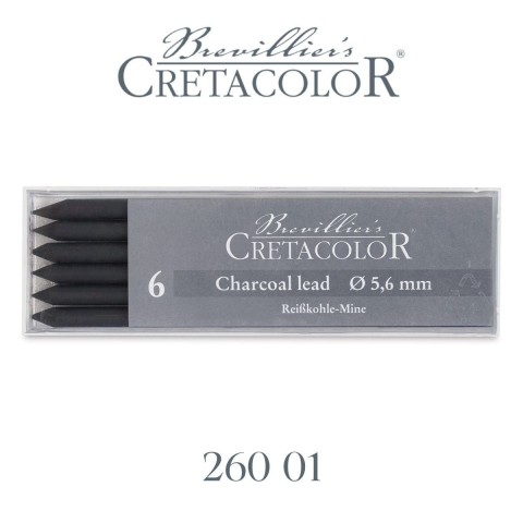 Cretacolor Charcoal Lead 5.6mm Portmin Kalem Ucu 6'lı Kömür Soft / 26001