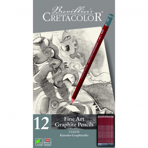 Cretacolor CLEOS Fine Art Graphite Pencils 12'li Dereceli Kalem Seti Metal Kutu / 16052