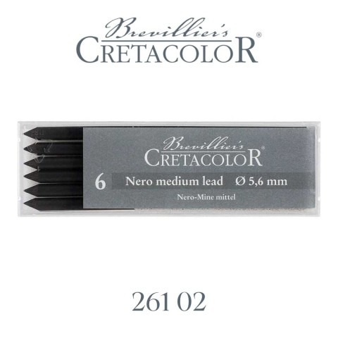 Cretacolor Nero Medium Lead 5.6mm Portmin Yağlı Kömür Kalem Ucu 6'lı Orta / 26102