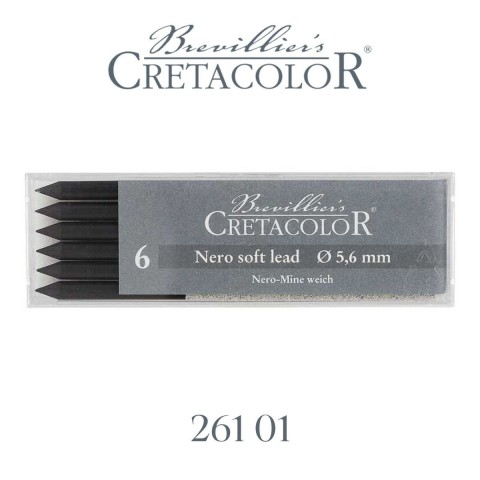 Cretacolor Nero Soft Lead 5.6mm Portmin Yağlı Kömür Kalem Ucu 6'lı Yumuşak / 26101