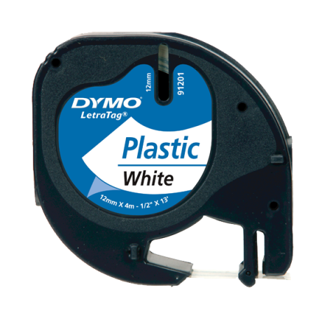 Dymo Letratag Şerit Plastik 12mmx4mt Beyaz Üzerine Siyah / S0721650