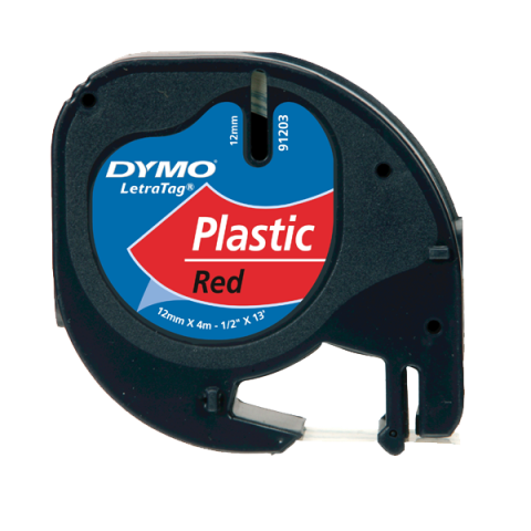 Dymo Letratag Şerit Plastik 12mmx4mt Kırmızı Üzerine Siyah / S0721630