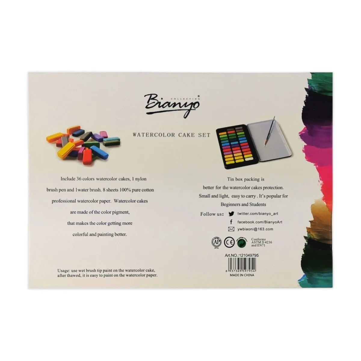 E&D Art Bianyo Aquarelle 36'lı Tablet Taş Sulu Boya Seti - Karton Kutu