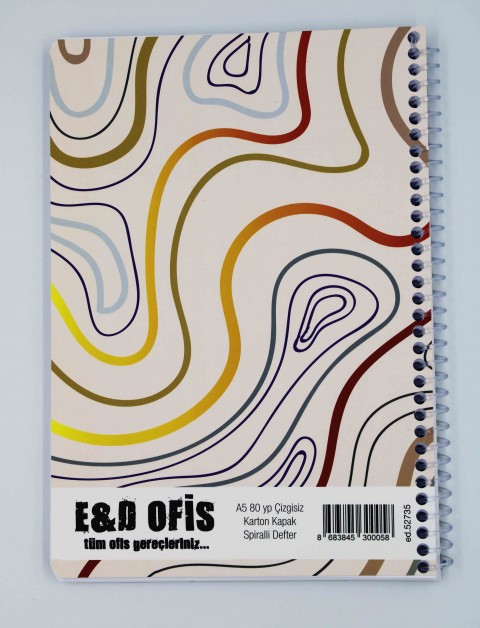 E&D Ofis A5 80yp Spiralli Düz Okul Defteri Renkli Çizgiler