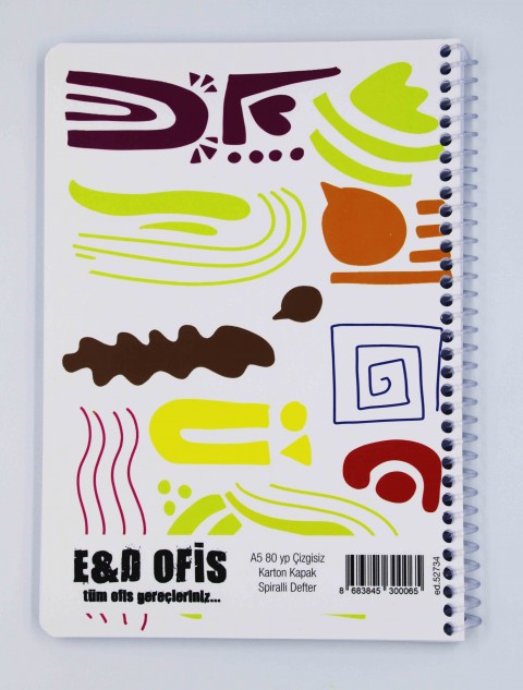 E&D Ofis A5 80yp Spiralli Düz Okul Defteri - Şekiller