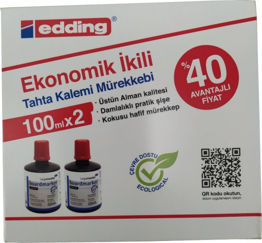 Edding 100 Ml 2'li Kutu Kırmızı Tahta Kalemi Mürekkebi